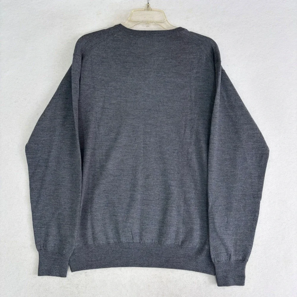 Peter Millar V-Neck Sweater Mens Large Grey 100% Merino Wool‎ Pullover Luxury
